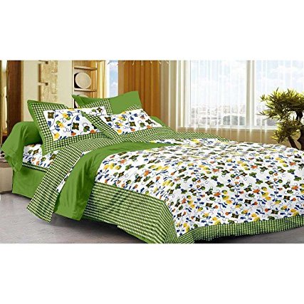 UniqChoice 120 TC Cotton Rajasthani Doble BedSheet with 2 Pillow Cover -, Green