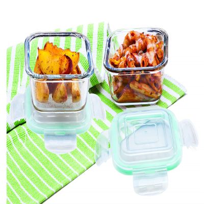 Signoraware Square Lock n Store High Borosilicate Bakeware Safe Glass Set, 520ml/74mm, Set of 2, Clear