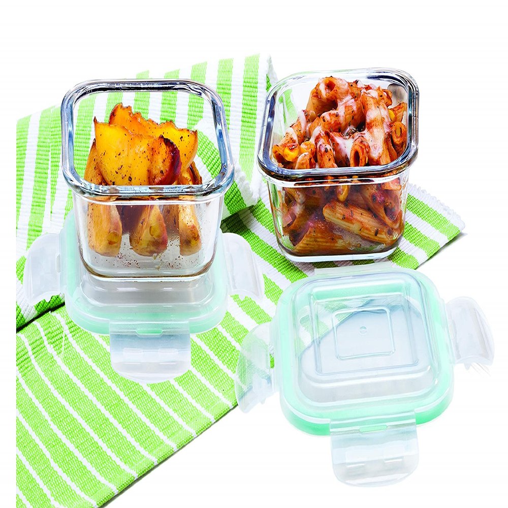 Signoraware Square Lock n Store High Borosilicate Bakeware Safe Glass Set, 520ml/74mm, Set of 2, Clear