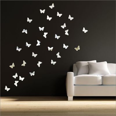 Wall1ders Butterflies 3D Mirror Acrylic Stickers for Large Wall (Silver, 5 cm Each) - 30 Pieces