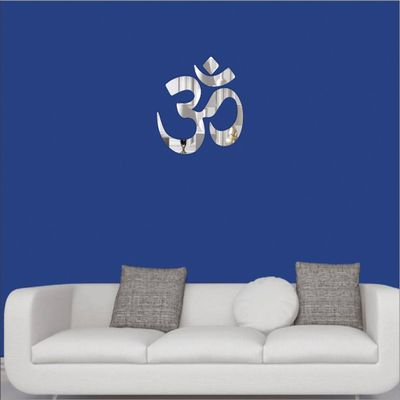 Wall1ders Om Mirror Stickers for Wall, Acrylic Mirror Wall Decor Sticker, Wall Mirror Stickers, Acrylic Stickers, Wall Stickers for Hall Room, Bed Room, Kitchen. (Silver)-Self-Adhesive
