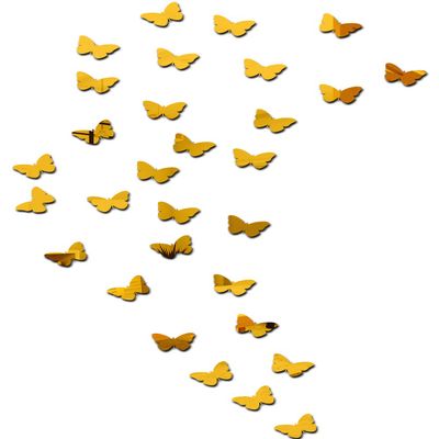 Wall1ders 30 Butterflies Mirror Stickers for Wall, Acrylic Mirror Wall Decor Sticker, Wall Mirror Stickers, Acrylic Stickers, Wall Stickers for Hall Room, Bed Room, Kitchen. (Golden)