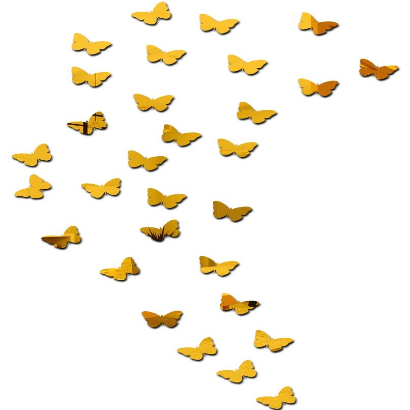 Wall1ders 30 Butterflies Mirror Stickers for Wall, Acrylic Mirror Wall Decor Sticker, Wall Mirror Stickers, Acrylic Stickers, Wall Stickers for Hall Room, Bed Room, Kitchen. (Golden)