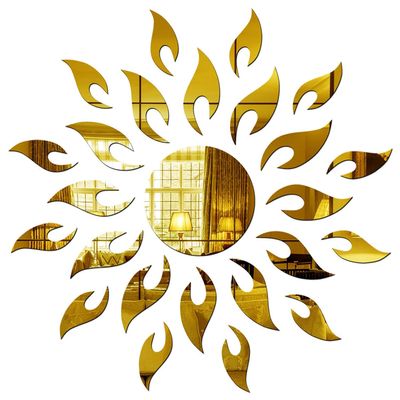 Wall1ders Large Size Sun Golden Acrylic 3D Mirror Stickers for Wall, Large Size (60 cm X 60 cm)