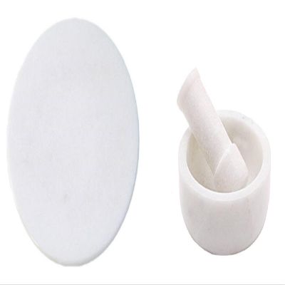 Gr8 INDIA White Marble Chakla - 9" Diameter - Block Base Rolling Pin Board, Roti Maker and a Spice Masher 4 Inches, Mortar and Pestle Set - from Banks of Holy River Narmada