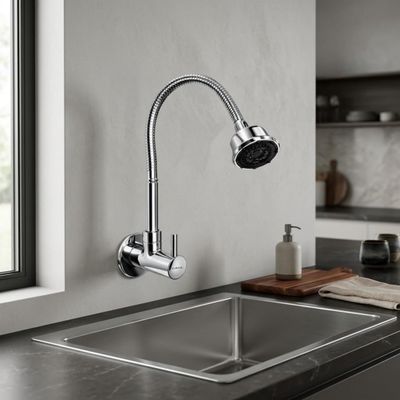 Kamal Dixy Wall-Mounted Brass Sink Spray  360 Flexible Spout with Shower & Foam Flow | Chrome Finish