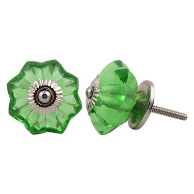 Indian-Shelf 4 Pack Glass Green Marigold Flower Luxurious Drawer Knobs for Kitchen Cabinet Hardware Door Decorative Dresser Pulls Upgrade
