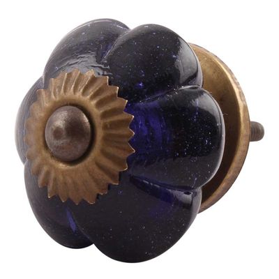 Indian-Shelf 4 Pieces Artistic Blue Knobs for Wardrobe Glass Melon Flower Dresser Drawer Knob