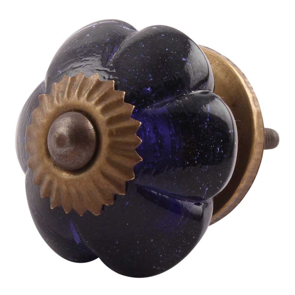 Indian-Shelf 4 Pieces Artistic Blue Knobs for Wardrobe Glass Melon Flower Dresser Drawer Knob