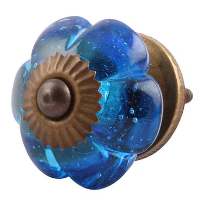 Indian-Shelf 4 Pieces Blue Unique Drawer Wardrobe Knob Glass Melon Flower Cupboard Door Knobs