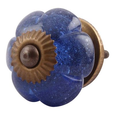 Indian-Shelf 4 Pieces Trendy Blue Knobs for Cabinet Glass Melon Flower Farmhouse Knobs