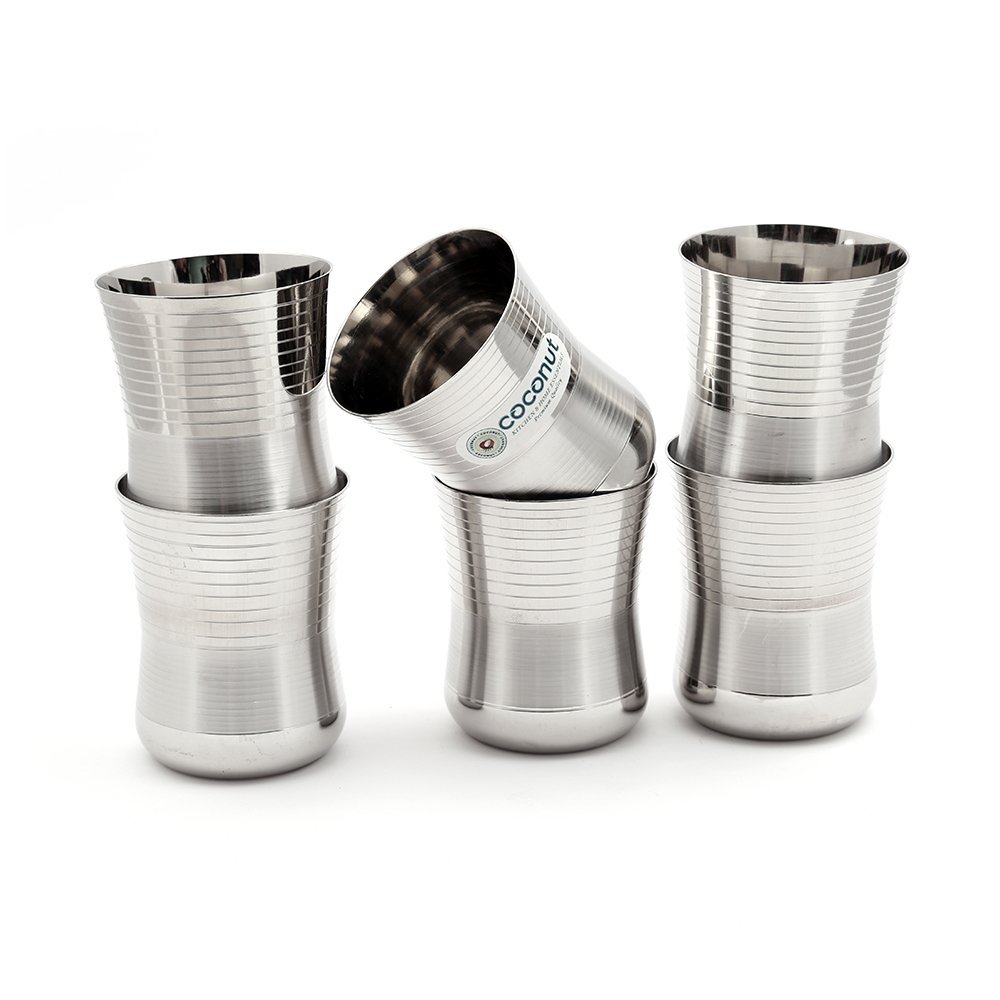 coconut Stainless Steel  Ideal for Home & Office Use | for Serving Water | Milk | Tea | Coffee | Juice | Compact Drinkware for Daily Use | Pack of 6 | 170 ml Each