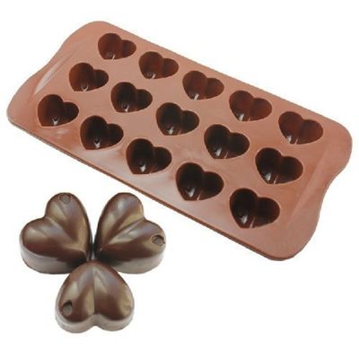 RKPM Silicone Heart Shape Chocolate Jelly Candy Mold, Cake Baking Mold, 15-Cavity Bakeware Mould, Brown