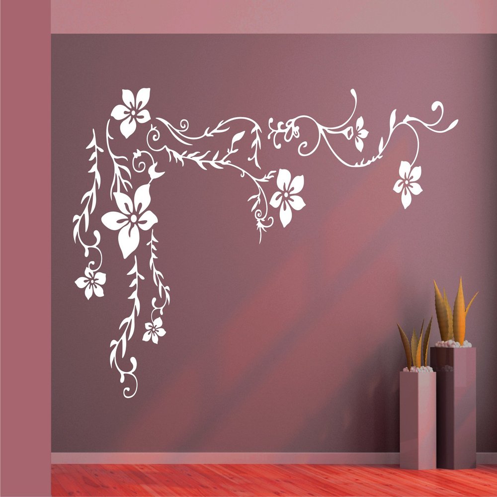 Beautiful Vine with Flower White Wall Sticker and Wallpaper Size(59 * 61) cm