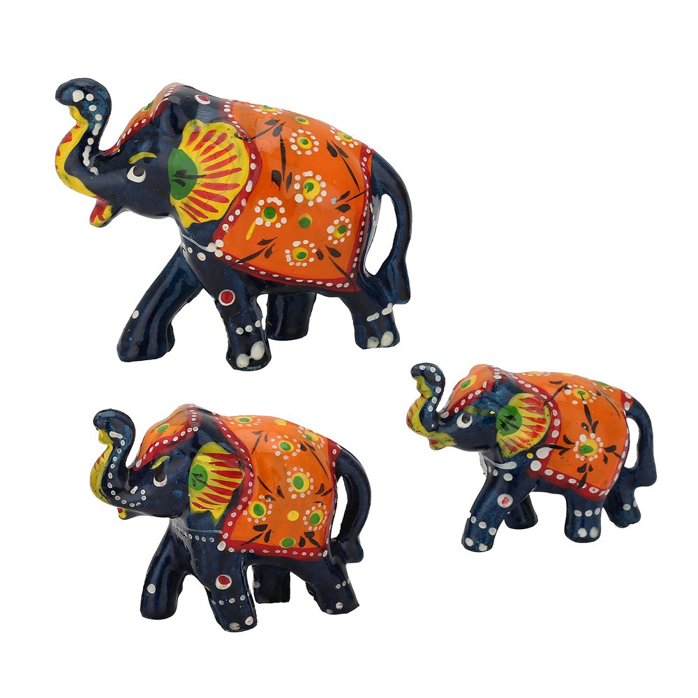 DreamKraft Paper Mache Handmade Elephant Showpiece Figurine for Home, Housewarming Decoration and Gift Purpose - Blue (Set of 3: Large, Medium, Small)