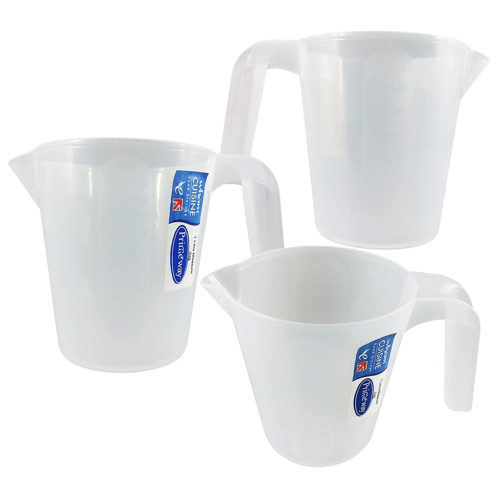 Primeway Plastic Cuisine Multipurpose Kitchen Measuring Cup Jar Tumbler | 1 Litre | 3 Pcs Set | Transparent