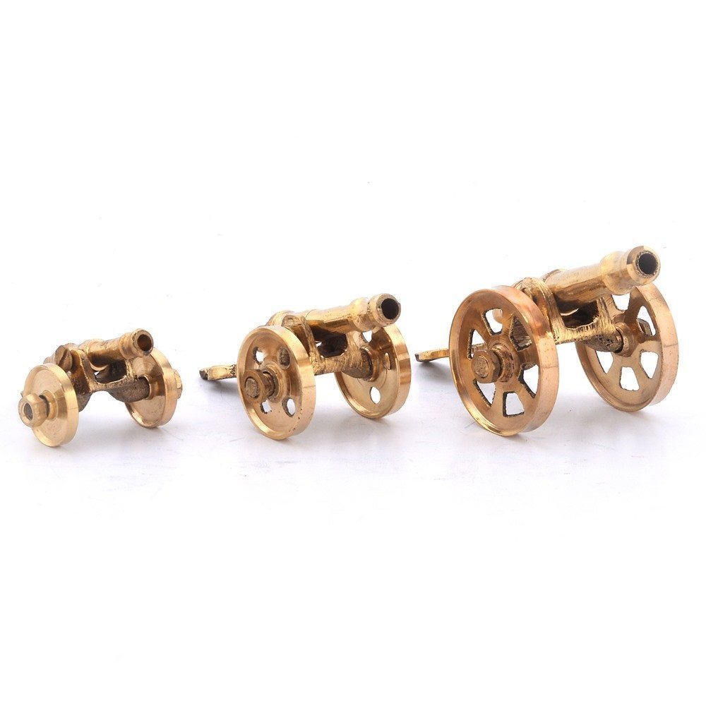 Decorative Table Top Replica of Ancient Double Barrel Canon Ball Fire Set of 3 Different Sizes
