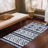 THE HOME TALK Printed Handmade Cotton Carpets | Tribal Contemporary Decorators | Area Rugs for Bedroom, Center Table, Living Room, Drawing Room, Hall | Machine Wash | 50x100 cm | Blue & White view 1