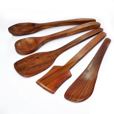 Pebble Crafts Handmade Wooden Serving and Cooking Spoon Kitchen Utensil Set of 5 Cutlery Set
