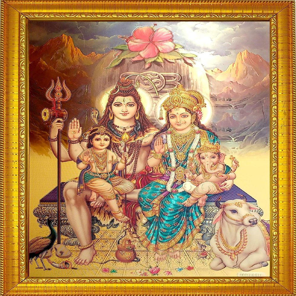 ADA Handicraft Gauri Shankar Ganesh Hindu Lord Goddess God Religious Framed Painting for Wall and Pooja/Hindu Bhagwan Devi Devta Photo Frames/God Poster for Pooja (35 x 25) cm