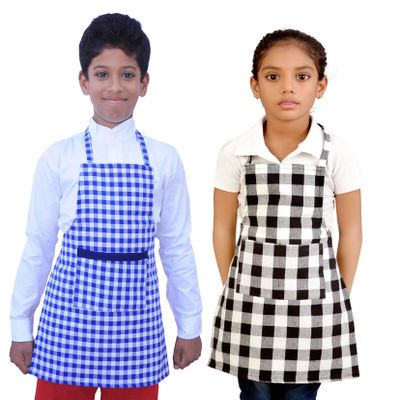 Switchon waterproof kids checks Apron for multi purpose cooking painting and school apron with front pocket pack of 2 apron-5 yr to 12 yrs