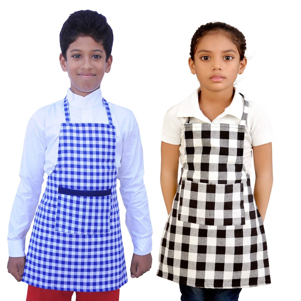Switchon waterproof kids checks Apron for multi purpose cooking painting and school apron with front pocket pack of 2 apron-5 yr to 12 yrs
