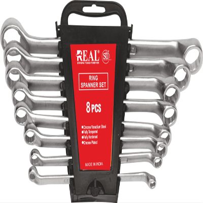 Realstf Heavy Duty Box End Ring Spanners, 8 Pcs Set with Hanging Tray