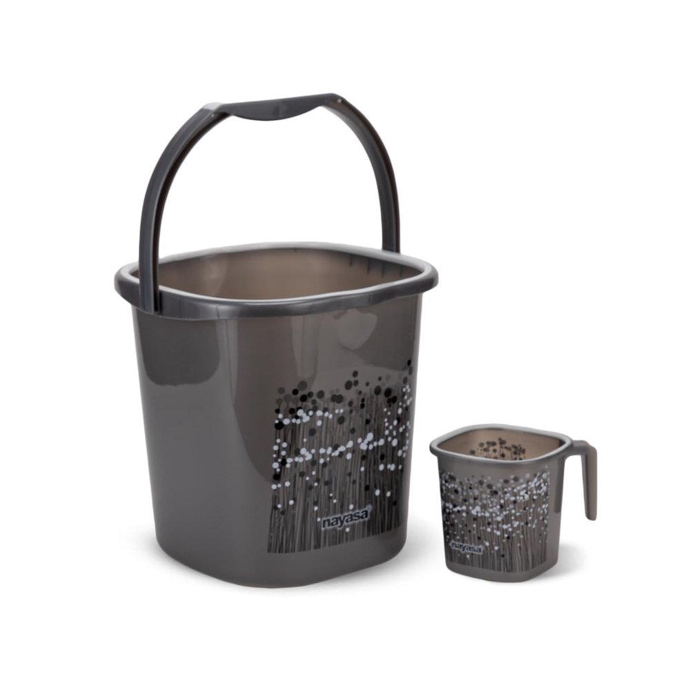 Nayasa Plastic Bucket & Matching Mug, Black, 18 L