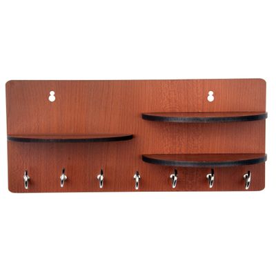 Sehaz Artworks 3-RoundShelf-Brown-KeyHolder Wooden Key Holder (7 Hooks)