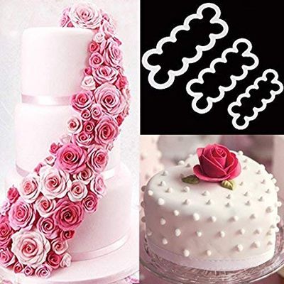 Syga 3pcs Cake Decoration Mold, DIY One-Piece Molded Fondant Roses Printing Mould Tool Set, Food Grade Cutter Modeling Tools for Christmas Party Wedding Cake in Mould Dessert Decorators, White