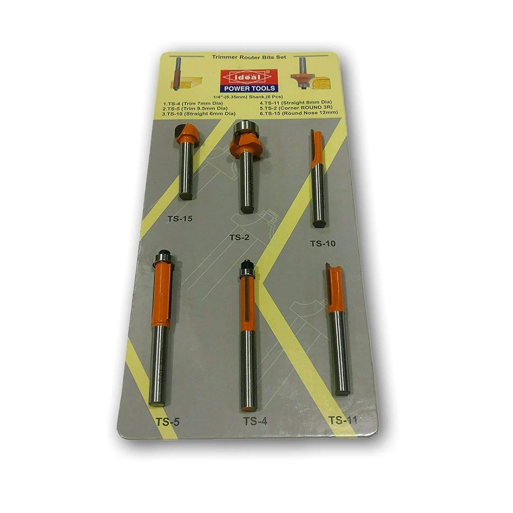 TOOLSCENTRE Industrial High Quality Wood Working 6pcs (1/4) Shank Trimmer Router Bits Set.