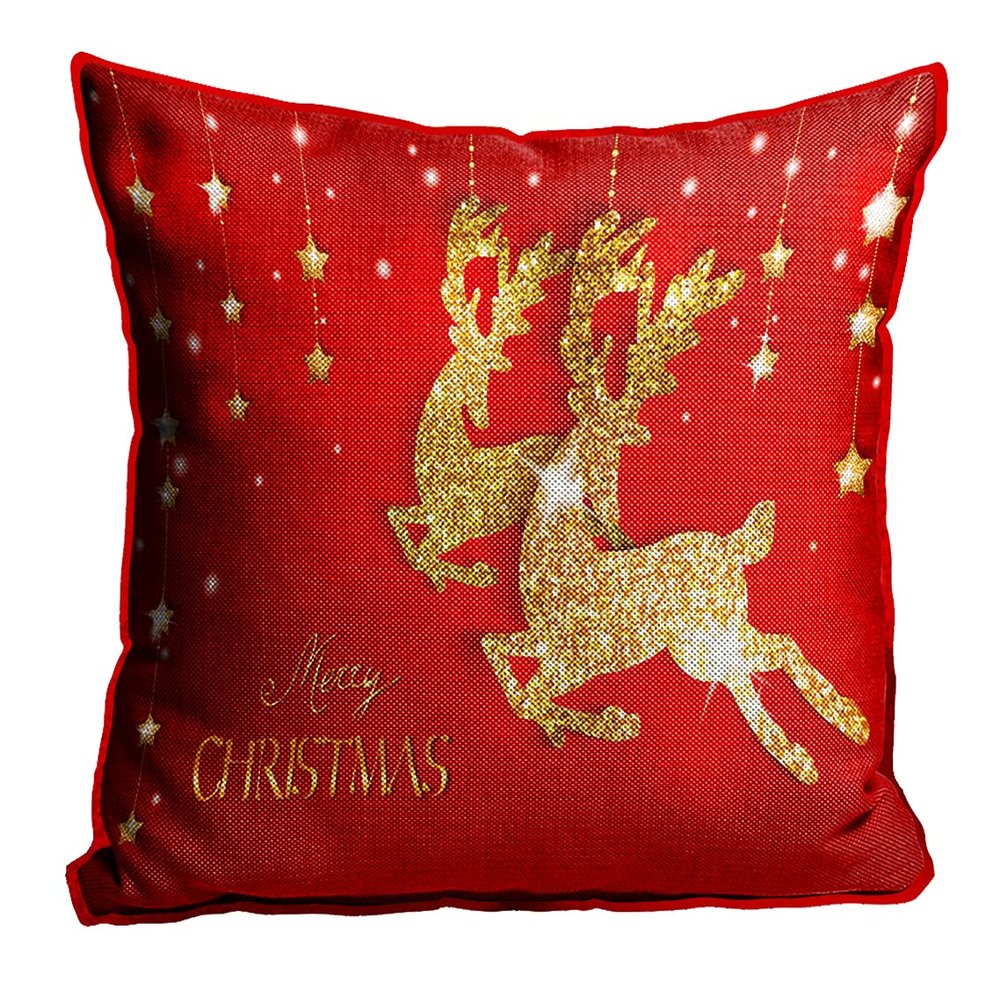 MUKESH HANDICRAFTS Merry Christmas Cushion Cover in Jute Fabric Size-(24X24 Inches)