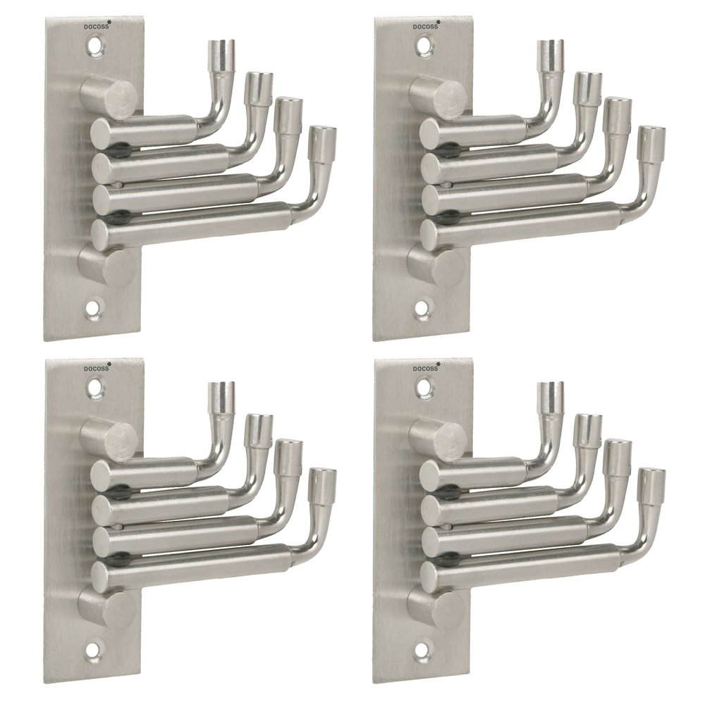 DOCOSS -Flexible 4 Pin Bathroom Hooks Cloth Hanger Wall Hook Door Robe Hooks for Hanging Keys,Clothes,Towel Steel Hook (Pack of 4, Silver)