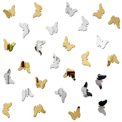 Wall1ders 30 Butterflies Mirror Stickers for Wall, Acrylic Mirror Wall Decor Sticker, Wall Mirror Stickers, Acrylic Stickers, Wall Stickers for Hall Room, Bed Room, Kitchen. (GOLDSILV)