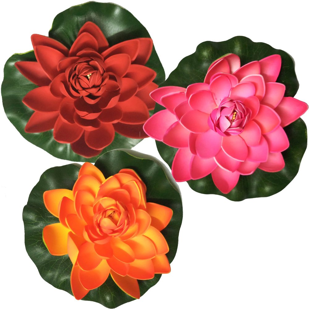 Floating Artificial Lotus Flower for Decoration (Multicolour, 17 x 17 x 6cm) - Set of 3