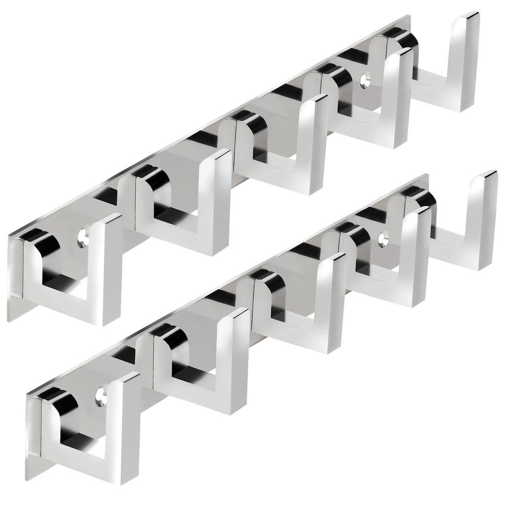 DOCOSS  -Pack of 2-Classic Glossy- 5 Pin Bathroom Cloth Hooks Hanger Door Wall Robe Hooks Rail for Hanging Keys,Clothes,Towel Steel Hook (2)