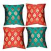 PINK PARROT Dupion Silk Cushion Covers (Red and Greenish-Blue, 12 x12 inch) - Set of 4 view 1