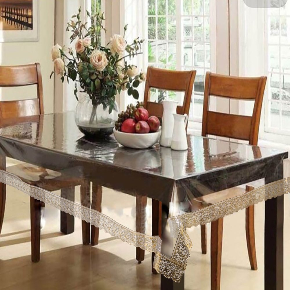 Kathuria Enterprises Golden Border Transparent Waterproof Table Mat For 6 Seater Dinning Table,(90X60 Inch)