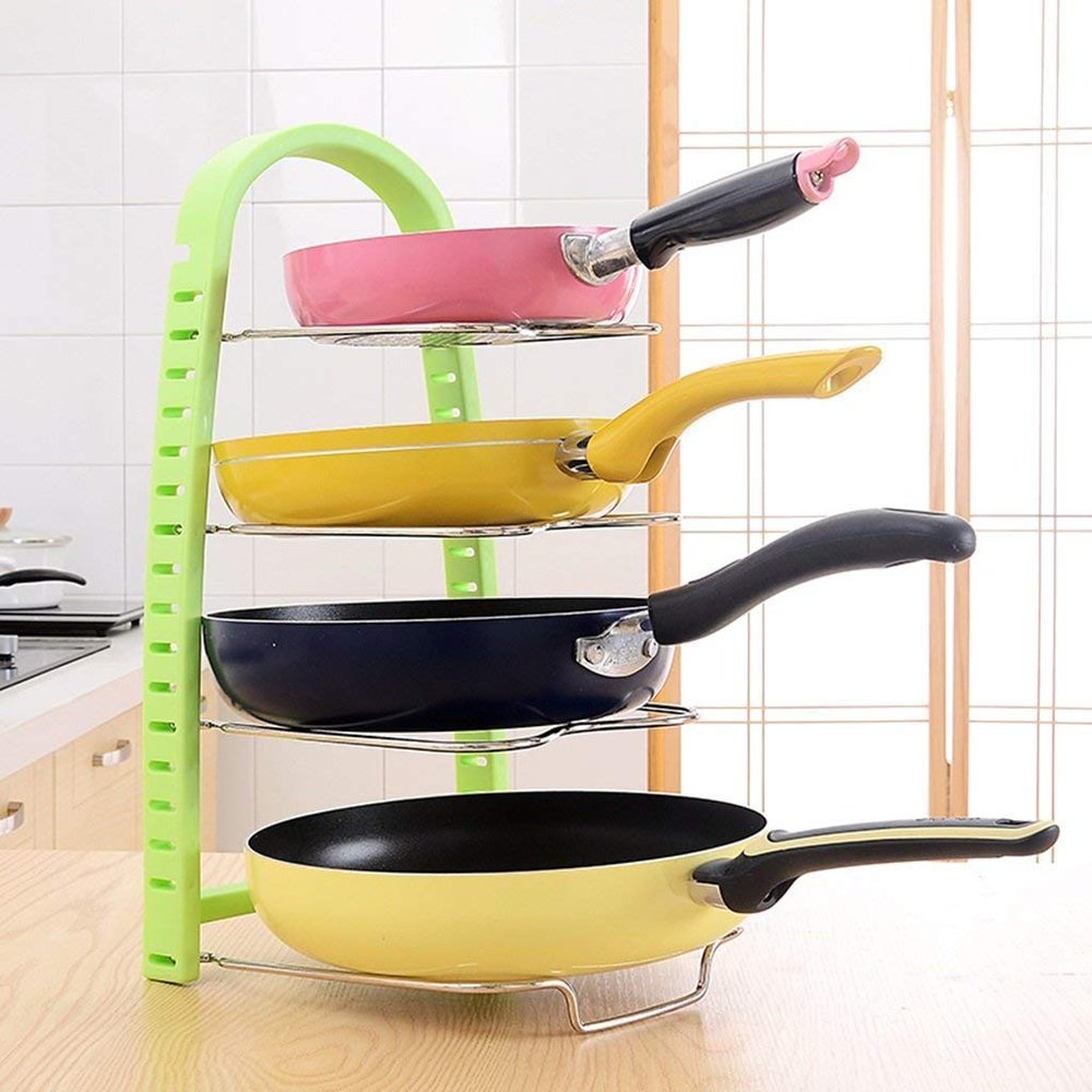 SYGA 3 Layer Adjustable Pantry Pot Lid Kitchen Organizer Bakeware Shelf Storage | Plate Dryer Tray Sink Holder (Green) 45cm*24cm