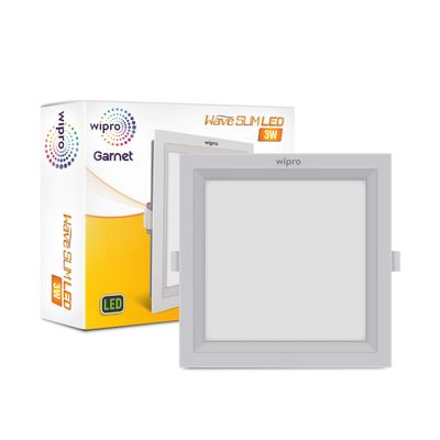 Wipro D720360 Garnet 3-Watt Wave Slim Panel Light (Cool Day Light, White, Square)