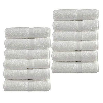 Milap Trading Co. Milap Cotton Hand Towels (White, Set Of 12, 140 Gsm)