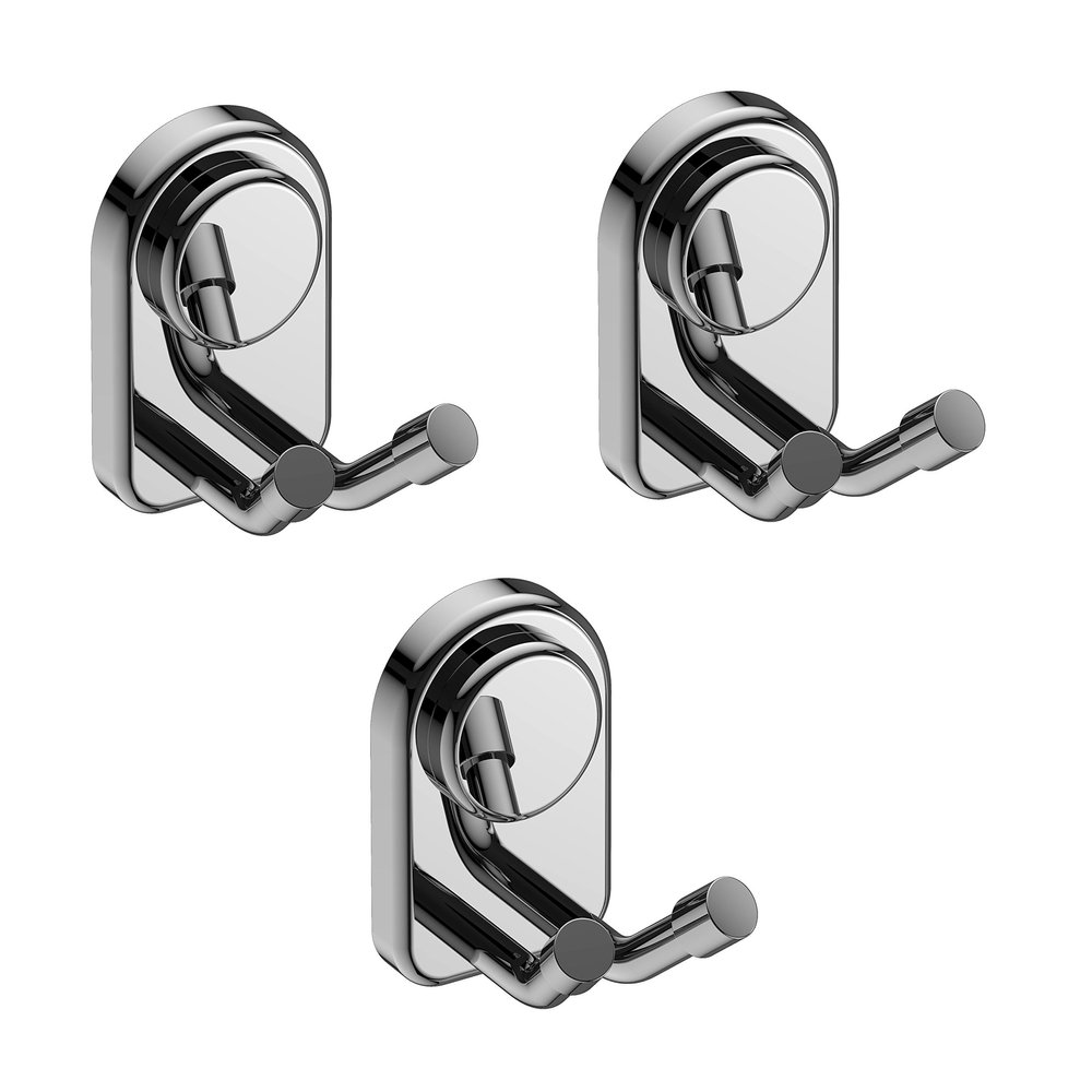 Amity Cute Stainless Steel 2-Pin Robe Hook/Coat Hook/Cloth Hooks, Wall Mounted for Hanging Keys, Clothes, Towel, 304 Grade Steel with Chrome Finish (Set of 3)