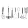 Oc9 Stainless Steel Potato Masher/Pav Bhaji Masher(Pack of 3) & Roti Chimta/Utility Tong & Pizza Cutter/Slicer & Egg Whisk/Egg Beater & Cheese Grater/Coconut Grater for Kitchen view 1