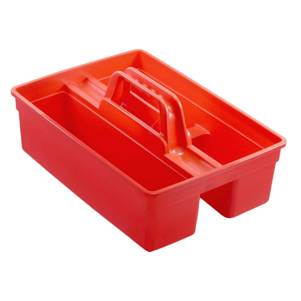KR STORE 3-Compartment Industrial Caddy Basket Heavy-Duty Cleaning Organizer with Handle for Bathroom, Tools, Floors & Windows Durable Red Utility Basket