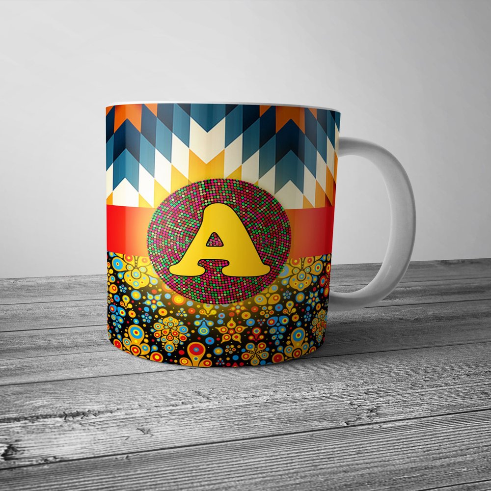PrintVisa Mugs Initial Letter A Alphabet Designer Ceramic Colorful Coffee Gift Mugs