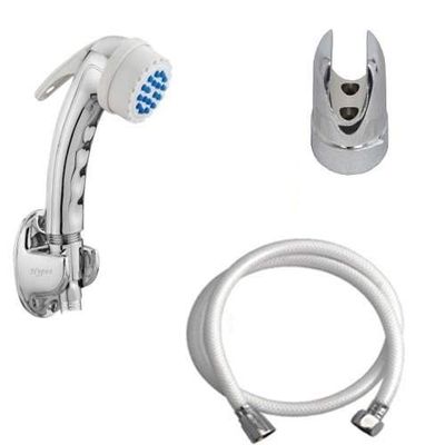 SHRUTI Health Faucet ABS with Rubbit Cleaning System, 2.Meter Long PVC White Shower Tube and ABS Wall Hook (Chrome) - (1175 1163 White)