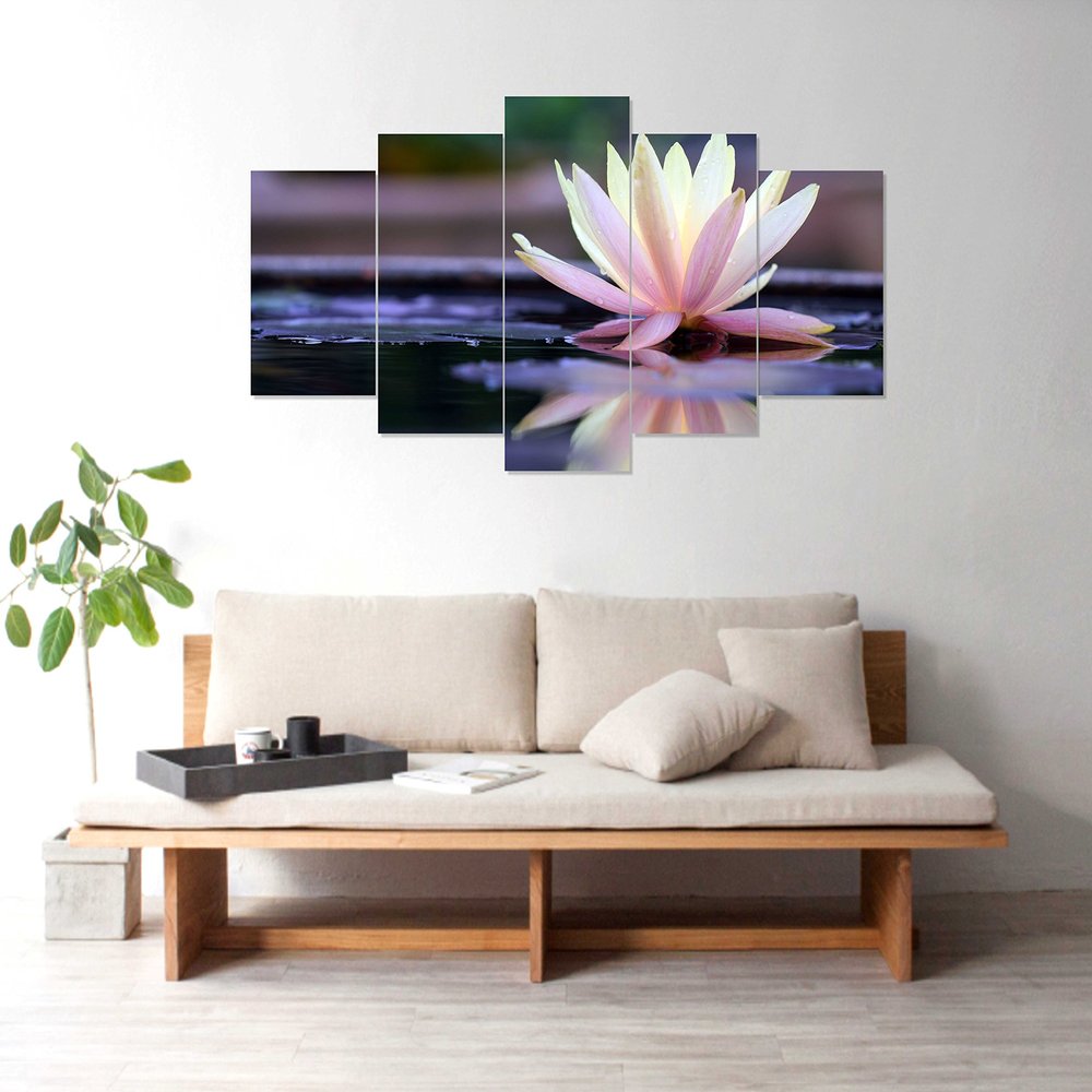 Paper Plane Design Multiple Frames Printed Water Lily Beautiful Flower Art Panels Like Painting - 5 Frames Split Painting Wall Decal (10 inch x 20 inch, Multicolour)