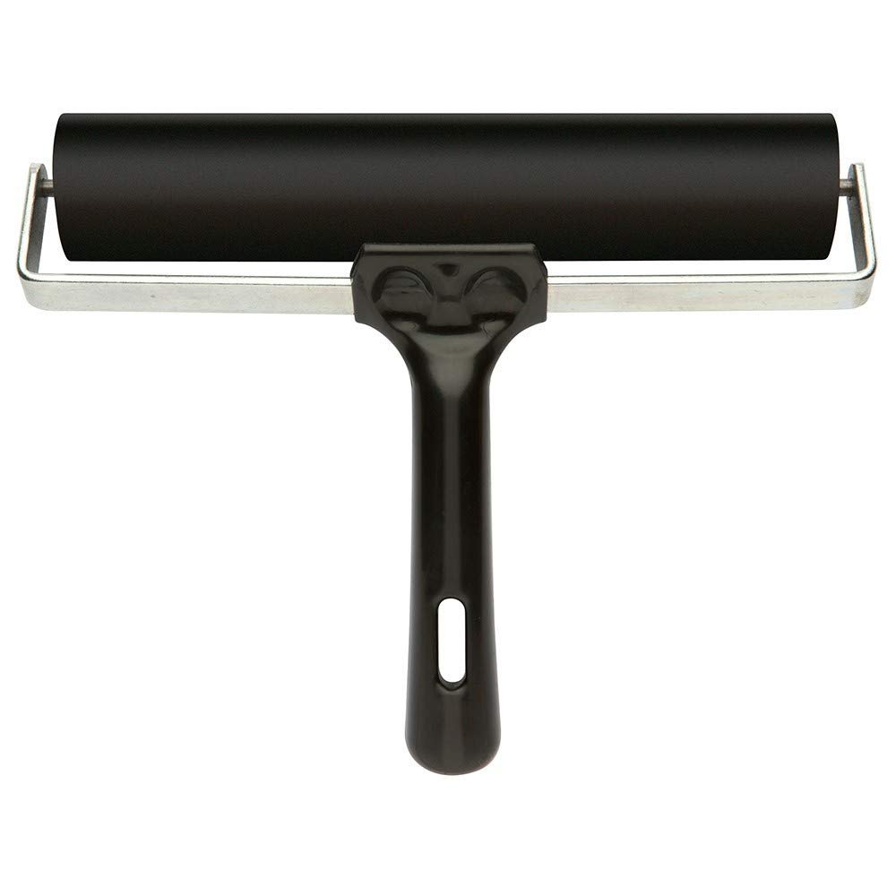Asint Rubber Roller Brayer Rollers, 8 inch Glue Roller Black Handle for Ink Paint Block Stamping, Printmaking Wallpaper Arts Crafts