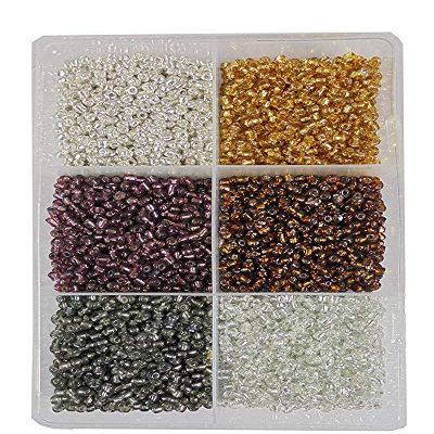 eshoppee 6/0, 4mm 300 gm Approx 5500 Glass Seed Beads for Jewellery Making kit Art and Crafts Materials for Embroidery Necklace Bracelet Earring Making Materials DIY kit (White/Brown/Gold)