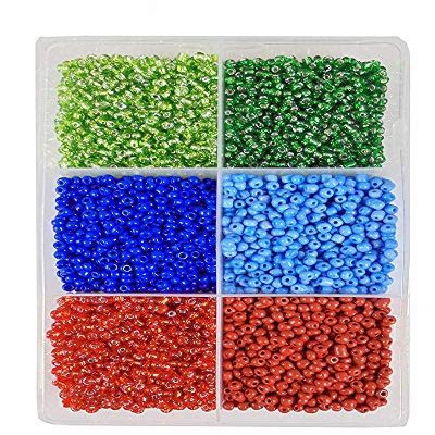 eshoppee 6/0, 4mm 300 gm Approx 5500 Glass Seed Beads for Jewellery Making kit Art and Crafts Materials for Embroidery Necklace Bracelet Earring Making Materials DIY kit (Green/Blue/red)